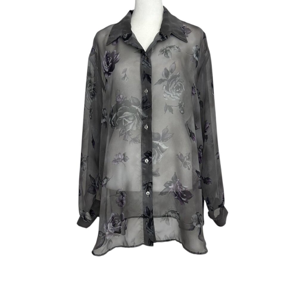Maggie Sweet Vintage Sheer Floral Dark Romance Whimsigoth‎ Blouse (2X Petite)